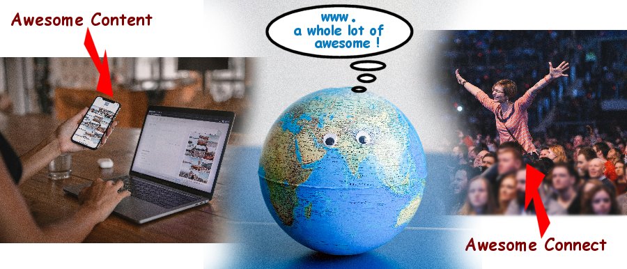 montage 3 pictures bloggers computer planet earth and happy person connected audience